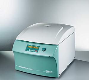 Universal 320,bench-top centrifuge, microprocessor contolled, with brushless drive, without rotor, max. capacity 4 x 100 ml,max. RPM (speed) 15,000 min-1, max. RCF 21.382, Weight approx. 29 kg