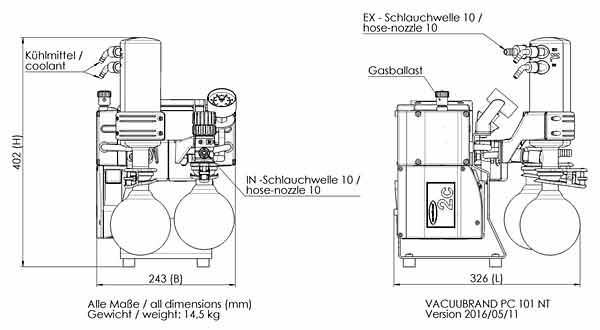 Chemie-Pumpstand PC 101 NT, mit Basispumpe MZ2C NT , manuellem Durchfluregelventil Manometer, saugseitigem Abscheider und Emissionskondensator druckseitig , 230V, max. Saugvermgen 2.0 / 2.3qm/h, Endvakuum absolut 7/5 mbar/torr<br>Chemistry pumping unit PC 101 NT with MZ 2C NT, manual flow control valve analogue vacuum gauge, inlet catchpot and exhaust waste vapour condense, Max. pumping speed at 50/60 Hz 2.0 / 2.3 m3/h, Ultimate vacuum (abs.) 7 / 5 mbar/torr <br>Laborbedarf,Vakuumpumpen,Membranpumpen,Pumpstnde