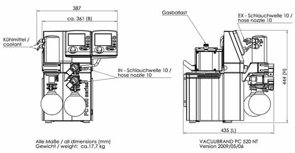 Chemie-Pumpstand PC 520 NT  mit 2 Vakuum-Controller CVC 3000,  Max. Saugvermgen bei 50/60 Hz 2.0 / 2.3 m3/h , Endvakuum (abs.) 7 / 5 mbar/torr, 230 V~ 50-60 Hz<br>Chemistry pumping unit PC 520 NT with two vacuum controller CVC 3000, Max. pumping speed at 50/60 Hz 2.0 / 2.3 m3/h , Ultimate vacuum (abs.) 7 / 5 mbar/torr<br>Laborbedarf,Vakuumpumpen,Membranpumpen,Pumpstnde