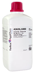 Acrylamid - Lsung (30 %) - Mix 37,5 : 1 fr die Molekularbiologie</p>Acrylamide solution (30 %) - Mix 37.5 : 1 for molecular biology</p>Laborbedarf,Molekularbiologie,Elektrophorese,Acrylamid